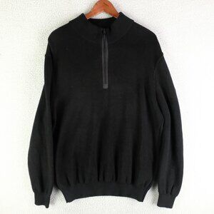 Brax Sweater Mens 52 Black Half Zip Pullover Merino Wool Blend Warm Classic